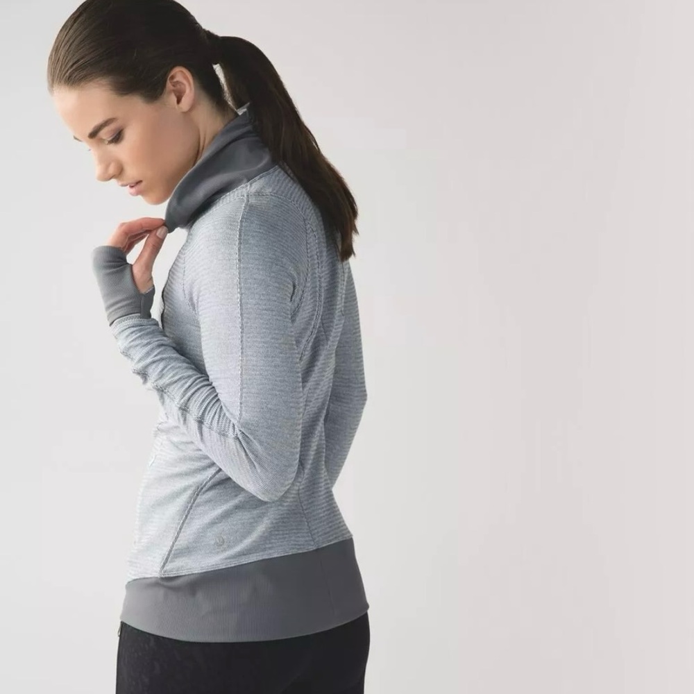 Lululemon Runderful 1/2 Zip Mini Check Pique White Heathered Slate Women's Sz 6 - Picture 4 of 8